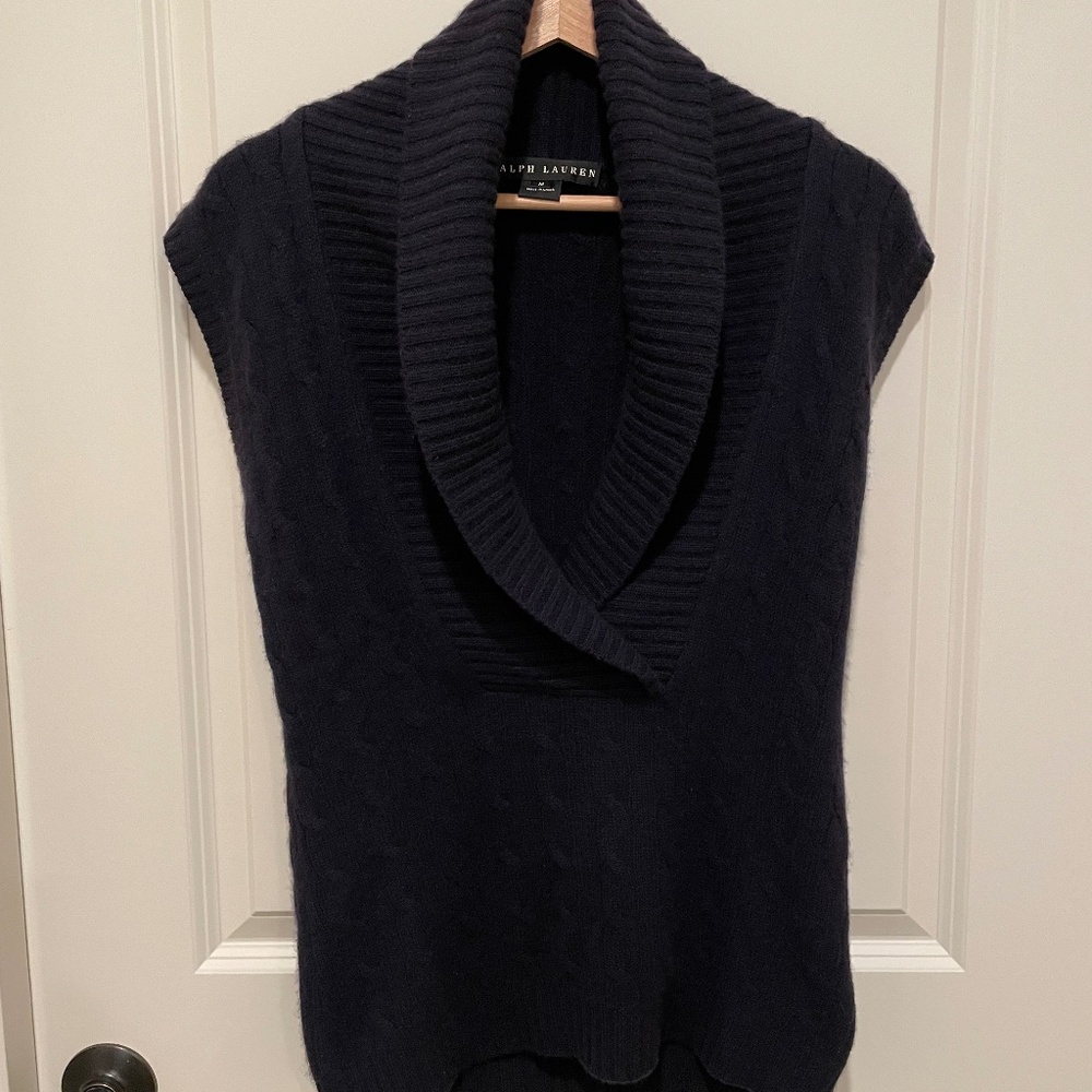 Ralph Laurel Black Label 100% Cashmere Navy Sweater Vest Shawl Collar Medium